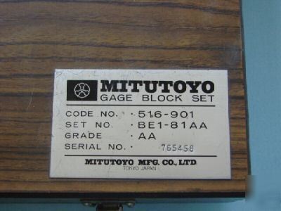 Mitutoyo gage block set 516-901, grade aa 5118 g