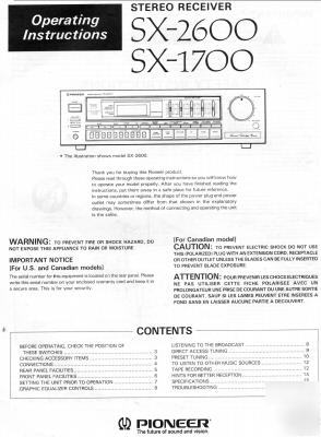 Pioneer owners manual sx-1700 sx-2600 SX1700 SX2600