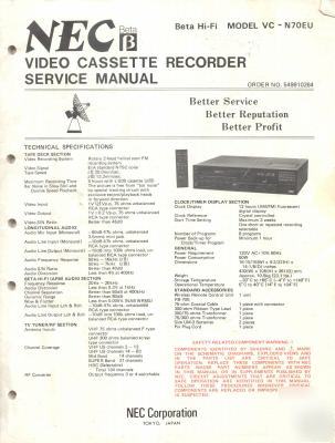 Nec original service manual vc-N70EU beta vcr
