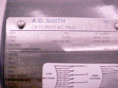 New a.o. smith century ac motor 5.0 hp 3 phase 