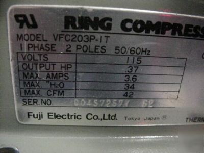 Fuji regenerative blower compressor 115V gast VFC203P