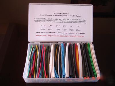 124 pcs 6 assort colors sizes heat shrink tubing kit