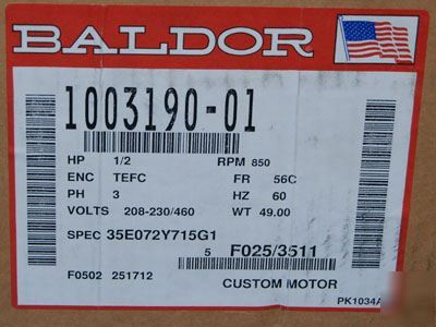 New in box __ baldor 1/2 hp motor 1003190-01