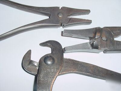 3 vintage plier tools electrician wire cutter & crimper