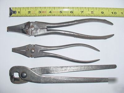 3 vintage plier tools electrician wire cutter & crimper