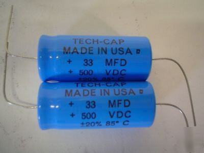 New 10 pcs tech-cap 500V 33UF hi volt axial capacitors 