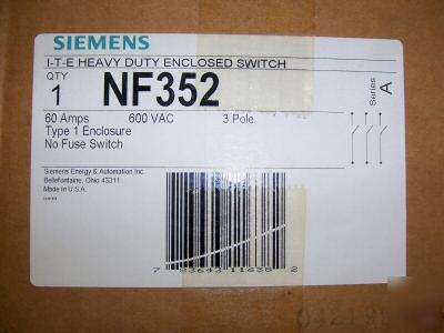 New siemens NEMA1 600 volt 60 amp nofuse disconnect - 