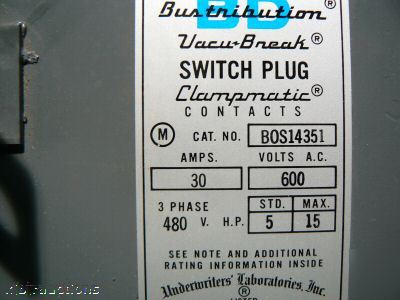 Ite vacu-break clampmatic 30 amp bus plug bos-14351 