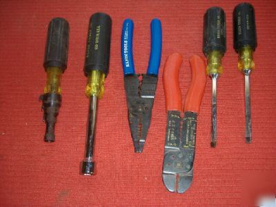 Klein tools 6PC lot screwdrivers,conduit reamer strippe