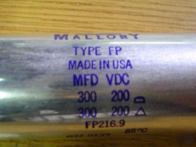 2 mallory 200V 300UF dual section twist lock capacitor