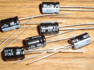 New 100 nichicon 25V 100UF hi temp radial capacitors 