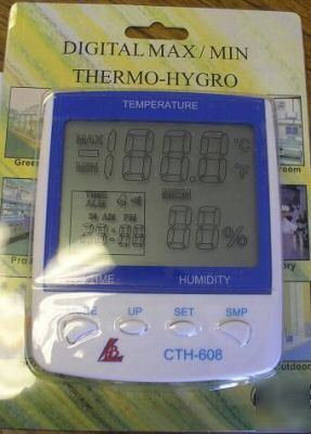 New indoor digital thermometer-hygrometer w/clock,alarm