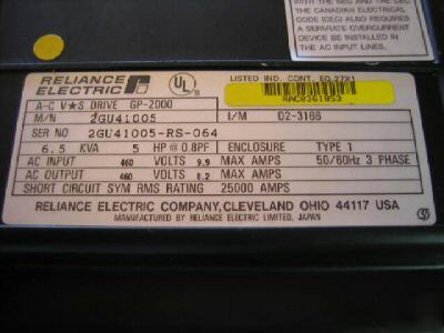 Reliance electric ac variable drive gp-2000 2GU41005