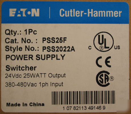 Cutler-hammer power supply switcher 24 vdc PSS25F 25WAT