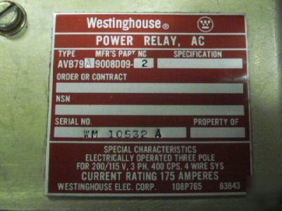 Westinghouse power relay 9008D09-2 AVB79A aviation 