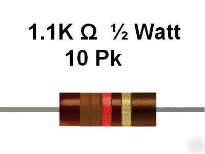 1.1K ohm 1/2 watt 5% carbon comp resistors (10PCS)