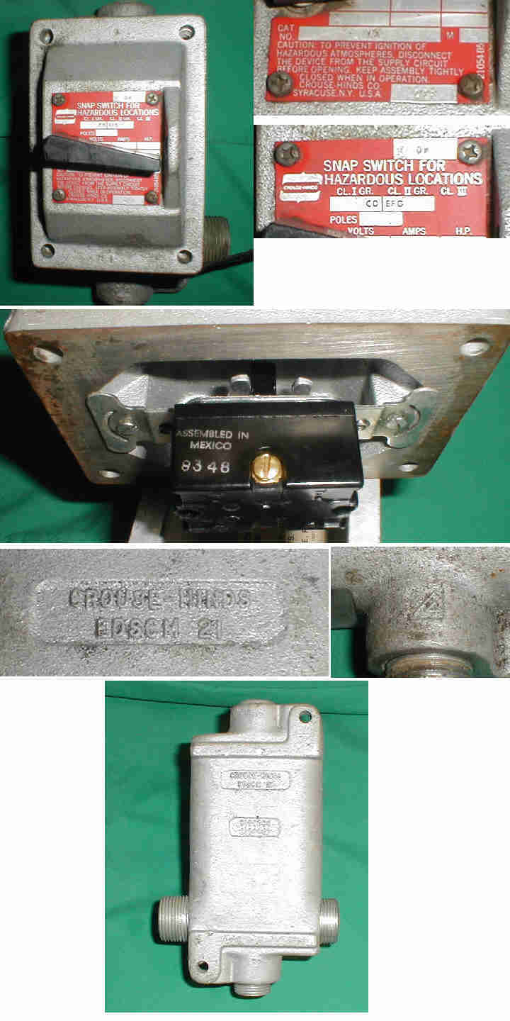Crouse hinds snap switch & box for hazardous locations