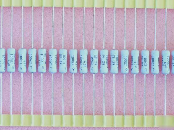 100 ohm ohms 2 watt metal oxide resistors 5% - 50 pcs