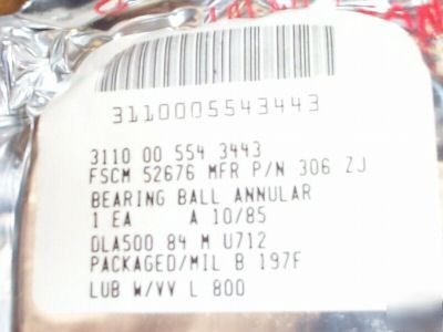 New skf 306-z bearings, 3110-00-554-3443, lot of 100, 