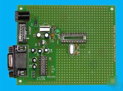 Avr atmel prototype board ATTINY2313 with components