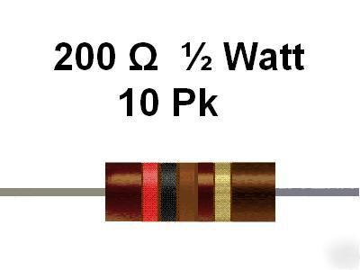 200 ohm 1/2 watt 5% carbon comp resistors (10PCS)
