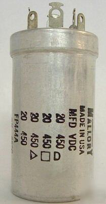 New nos- mallory usa can capacitor 20-20-20-20MFD @450V