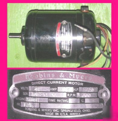 Robbins & myers 1/20 hp, 48VDC, dc shunt motor,2000 rpm