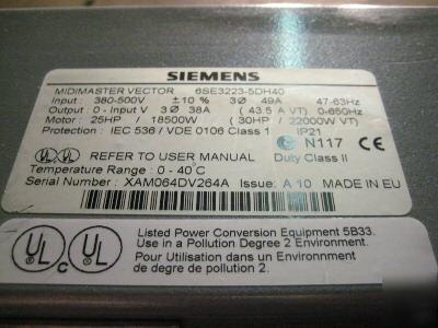 Siemens midimaster vector 6SE3223-5DH40 25HP 25 hp