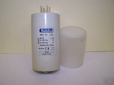 Motor run capacitor 50UF 400/450 volts with plastic cap