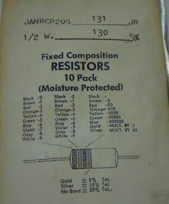 Stackpole carbon comp resistors 1/2W 130OHMS 5% 80PS