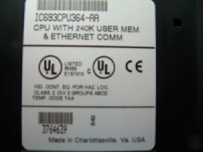Ge fanuc cpu with 240 kb. + ethernet IC693CPU364