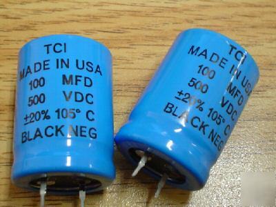 New 2 tci 500V 100UF high temp snap in 105C capacitors 
