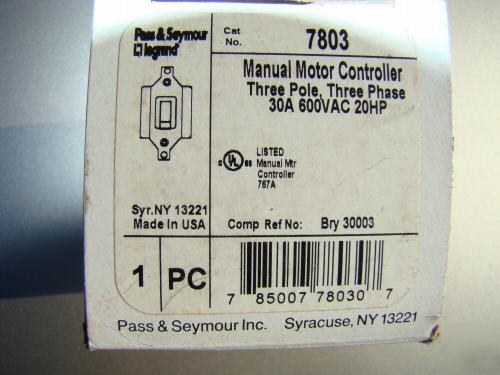 Pass & seymour 7803 30A 3-pole manual motor controller