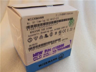 Lot of 1000 wickmann 6.3A 250V time-lag fuse 5MM x 20MM