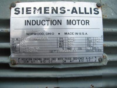 Siemens induction tefc motor 125 hp 1775 rpm 444T frame