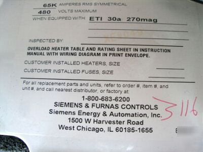 Siemens motor control bucket 30A ED63A030
