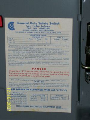 Challenger 60 amp fuse safty switch disconnect 3 phase 