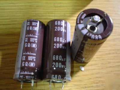 New 200 pc nichicon 200V 680UF 105C snap-in capacitors 