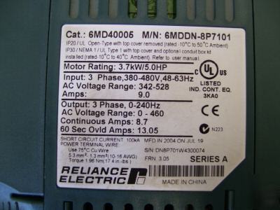 Reliance 6MDDN-8P7101 5HP ac motor drive 480VAC