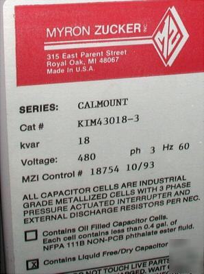 Myron zucker 18 kvar calmount capacitor # KIM43018-3