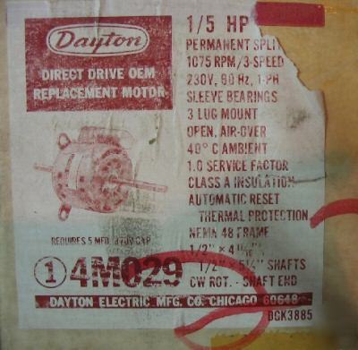 Dayton 1/5 hp motor 4M029 1075 rpm 230 v 3-speed