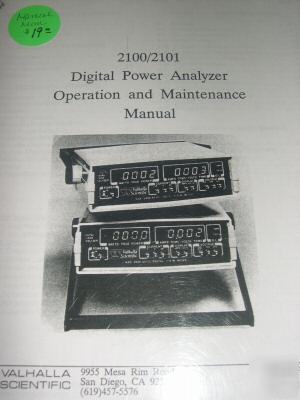 Valhalla scientific 2100/2101 dig power analyzer manual