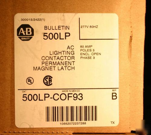 Allen bradley 500LP ac lighting contactor 60 amp COF93