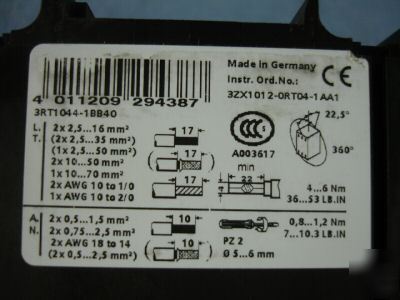 New siemens sirius motor starter 3RT1044-1BB40 