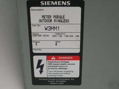 Siemens W3MM1 meter stack base 3 phase 1200 amp 125A 3P