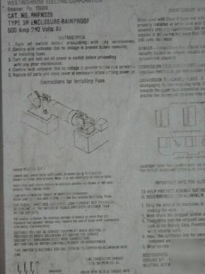 Westinghouse 3P rainproof enclosure 600 amp 240 volt