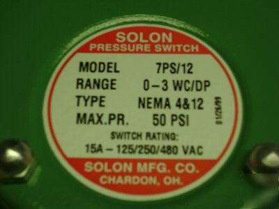 Solon pressure switch 7PS / 12 unused max. 50 psi