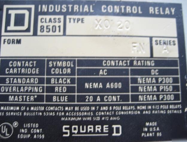 Square d type X0 20 relay w/ XTE1