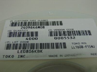 Toko chip inductor LL1608-F15NJ 15NH 5% 4000PCS reel