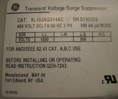 Ge transient voltage surpressor 9L10JA0314AC 3PH 480V